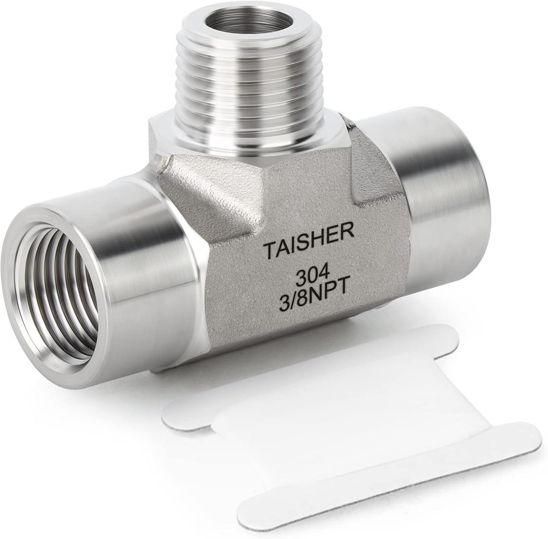 TAISHER 1PCS Forging of 304 Stainless Steel Tee Pipe Fittings, 3/8" NPT Female x 3/8" NPT Male x 3/8" NPT Female Pipe Fittings, Male Branch Tee