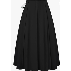Kate Kasin Women's Pleated Midi Skirt 2025 Fall High Waisted Knee Length Flowy A Line Swing Casual Flared Skirts with Pockets, Black,  Size 2XL