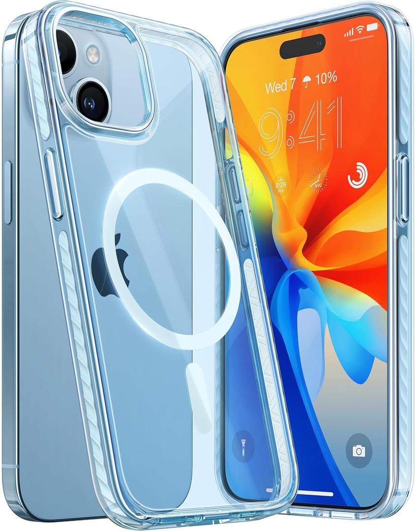 TORRAS Shockproof Magnetic Clear for iPhone 15 Plus Case & iPhone 14 Plus Case, 12FT MIL-Grade Drop Protection, Compatible with MagSafe, Non-Yellowing Cover for iPhone Plus Phone Case 6.7, Blue