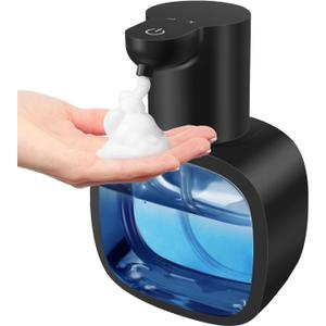 Automatic Foaming Soap Dispenser with 500ml/17oz Capacity, Touchless Soap Dispenser with 4 Level Adjustable, Rechargeable, Wall-Mounted, Waterproof for Kitchen, Bathroom, Hotel, Restaurant (Black)