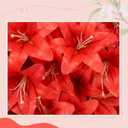 Suncalla 30 Pack Large Artificial Lilies Flower Heads with Realistic Stamens 5.9" Faux Fake Lily Flower Heads Bulk for DIY Crafts Cake Wedding Bridal Wreaths Table Home Party Decor (Red)