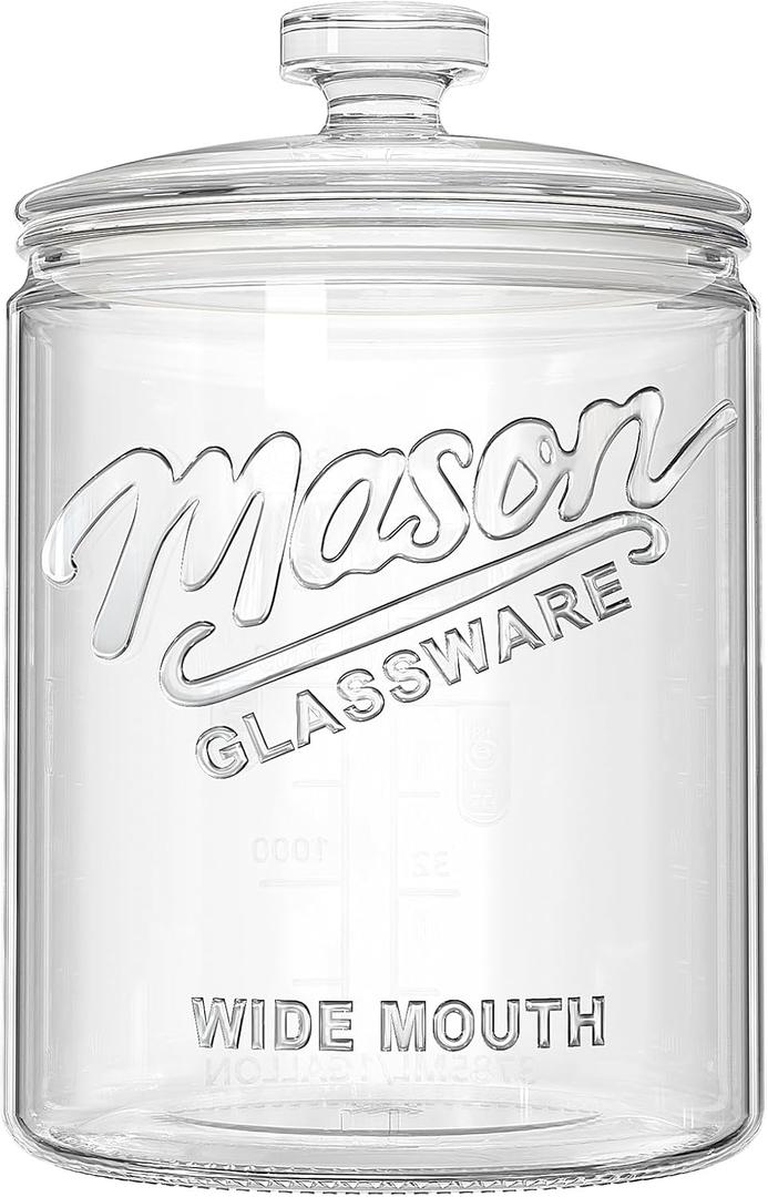 1 Gallon Glass Cookie Jar with Lid Airtight, Large Wide Mouth Sourdough Starter Jar for Baked Goods - Glass Storage Container for Pantry Organizer, Laundry Room, Flour, Dog Treats, Meal Prep