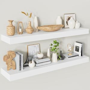 40 Inches Floating Shelves for Wall,9.3" Deep White Long Floating Shelves Set of 2,Large Display & Storage Shelf,Wall Shelf for Bathroom Bedroom Living Room Kitchen Office, 39.4"Wx9.3"Dx1.5"H,Set of 2