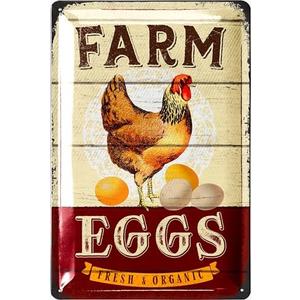 LANOLU Vintage Tin Sign Chicken, Farm Eggs, Decorative Metal Sign, Chicken Lover Gifts, Metal Chicken Signs, Chicken Coop Decorations 12x8", Set of 2