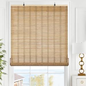 LazBlinds Cordless Bamboo Blinds, Roll Up Shades for Windows, Light Filtering Hanging Window Patio Indoor/Outdoor Porch - Blinds Size: 26 1/5'' W x 72'' H, Natural (BAM-KKJL-15)