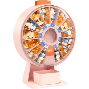 Daviky Pill Dispenser Daily, Large Pill Organizer with Wall-Mounted or Standing Use, 14 Days Pill Container, Push Button Design, Weekly Pill Box for Vitamin, Medicine,Supplement, Fish Oil(Pink)