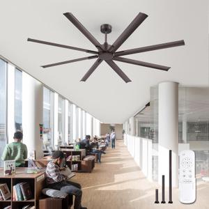 ZMISHIBO 84 Inch Ceiling Fans No Light, Large Industrial Ceiling Fan with 8 Aluminium Blades, Quiet DC Motor, 6 Speeds, Modern Ceiling Fan without Light for Garage/shop/living room,Oil-bronze
