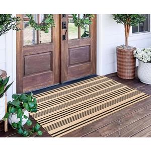 Black and Tan Outdoor Rug 2'x4',Striped Front Porch Rug Machine Washable Front Door Mat Entryway Throw Rug for Front Porch Indoor Outdoor Doormat