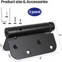 Self Closing Door Hinges 4 Inch, Matte Black Spring Loaded Hinges 5/8'' Radius Corners, Adjustable Tension for Exterior, Garage, Front and Back Doors, Heavy Duty UL Listed 2 Pack