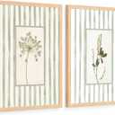 Sage Green Botanical Wall Art Set of 2 Framed, Vintage Herb Floral Canvas Prints, Cottagecore French Country Decor for Living Room Bedroom Bathroom Kitchen, Sage Green, Cream, Beige, Natural Wood, 16"L x 24"W