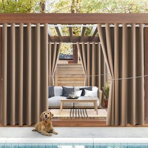 Waterproof Outdoor Curtain W84 x L120 - Grommet Top Sunlight Blocking Window Treatment Drapes Blackout Curtains for Home Bedroom Living Room Patio Pergola Cabana Gazebo (Camel Brown, 2 Panels)