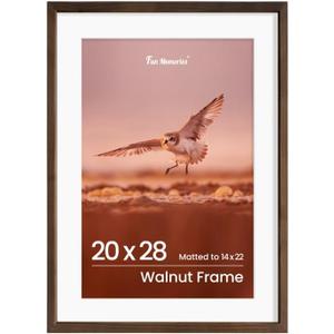 20x28 Walnut Picture Frame, USA-Sourced Natural Walnut Wood Poster Frames 20 x 28 with 14x22 Mat, 28x20 Natural Wood Photo Frame for Wall, Tempered Glass, Wall Hook Included, Set of 1 (20x28 - 1P, USA-Sourced Walnut Wood)