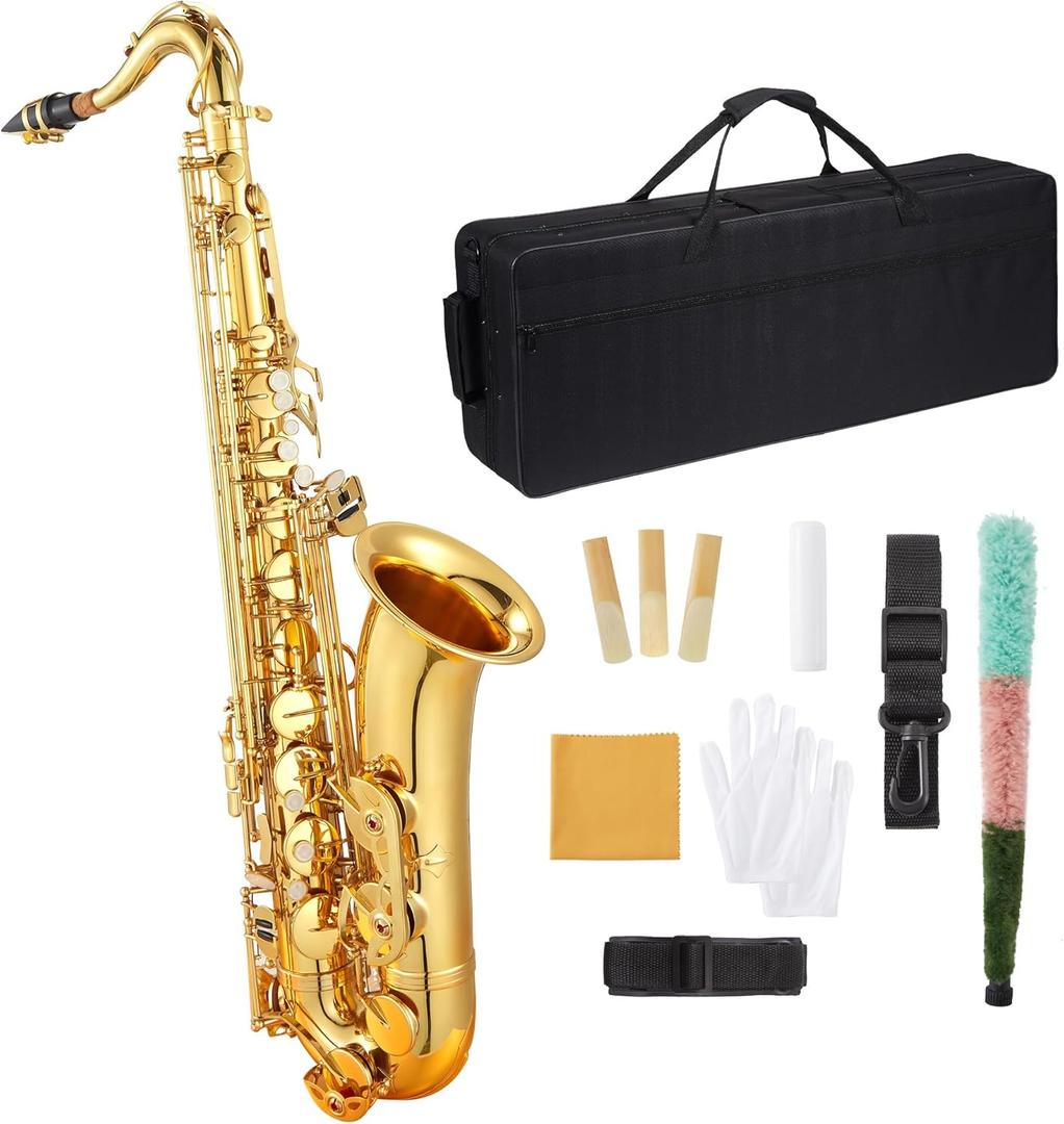 Tenor Saxophone,Gold Laquer, B Flat Saxophone Kit for Beginners, Professional