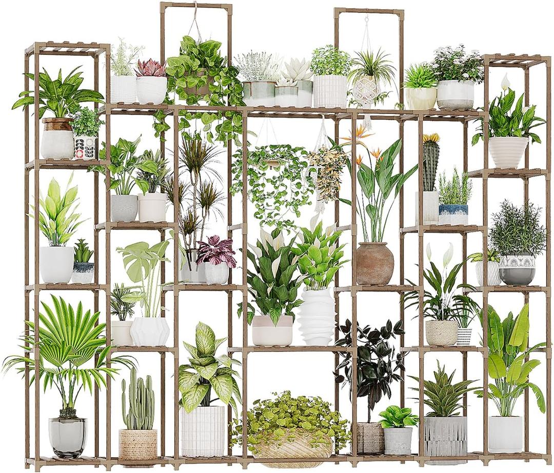 Bamworld Plant Stand Indoor 30 Pots Large Plant Shelf Wide Tall Outdoor Plant Holder Wood for Multiple Plants Plant Rack for Living Room Garden Balcony Flower
