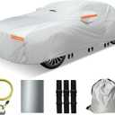 30 Layers Heavy Duty Car Cover for Automobiles All Weather Waterproof, Outdoor Snowproof UV Protection Windproof, Door Zipper, Soft Cotton Universal Car Covers (Silver, Fit Sedans191-200)