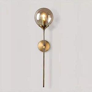 Wall Lamp, Vintage Industrial Wall Mounted Sconce, Amber Glass Globe with Long Arm Gold Wall Lamp,Golden Wall Light for Bedside (Amber), Pack of 2