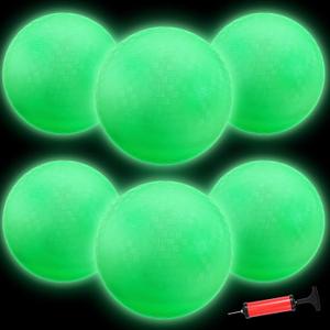 Hiboom 8.5 Inches Glow in The Dark Kickballs Dodgeballs Light up Playground Ball Bouncy Balls with Pump for Kids Adults Playground School Backyard Game 2 Pieces