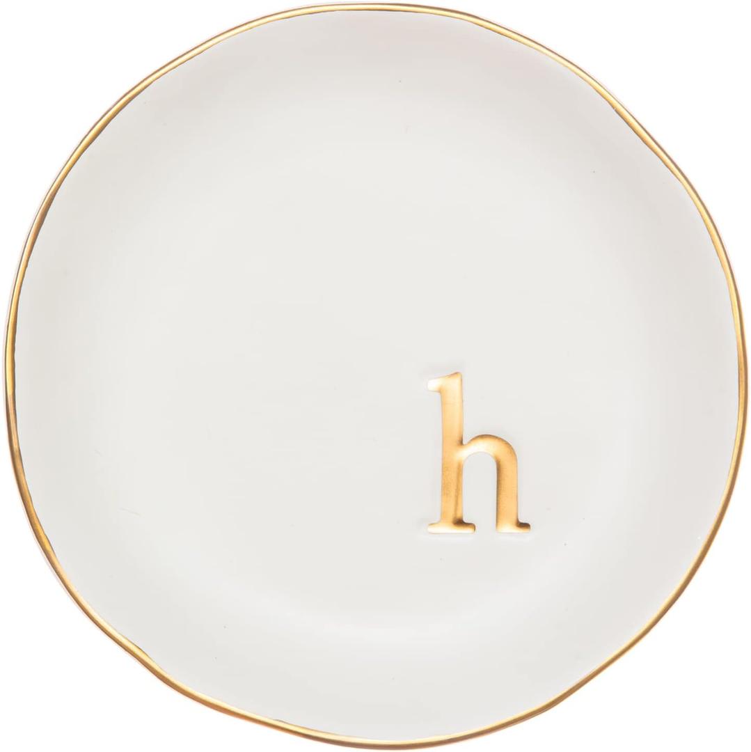 COLLECTIVE HOME - Ceramic Jewelry Tray, Decorative Trinket Dish for Rings Earrings Necklaces Bracelet Watch Keys, Birthday Mother's Day Christmas Gift for Women, 4.75", White Surface (H)