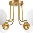 KoKo&Yukina 6-Light Mid Century Ceiling Light Modern Semi Flush Mount Ceiling Light Fixture Globe Ceiling Light with Milk Glass Shade Brushed Brass Finish for Bedroom Hallway Dining Room Living Room, 29"L x 29"W x 11.8"H