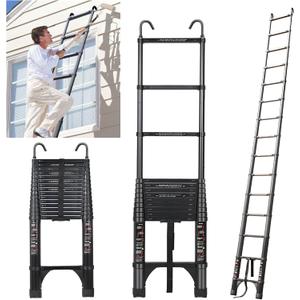 JADDUO 20.3 FT Telescopic Ladder, Aluminium Black Telescoping Ladder with Non-Slip Feet and Stable Hook, Portable Extension Ladder for Household and Outdoor Working, Heavy Duty 330 lbs Max Capacity (Aluinum 20.3FT with Hook,Black)
