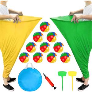 Granny Pants Yard Game, Granny Pants Outdoor Party Game with 2 Pants 10 Bouncy Balls, 2 Ground Stakes and 1 Storage Bag for Team Relay, Family Birthday Party Gift, School Carnival Activities