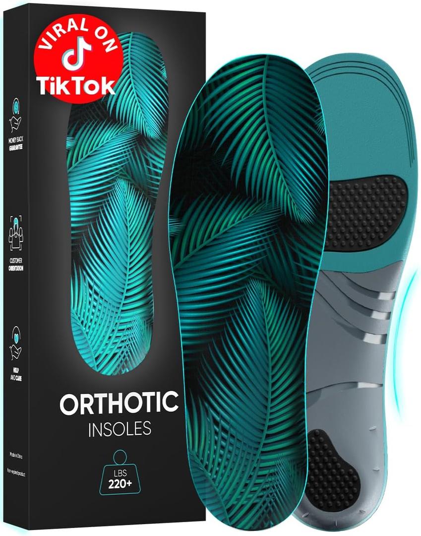 CRUVHEAL 220+ lbs Plantar Fasciitis High Arch Support Insoles Men Women - Orthotic Shoe Inserts - Boot Work Shoe Insole (Emerald, S) (S(Men 6.5-8.5/Women 7.5-9.5))