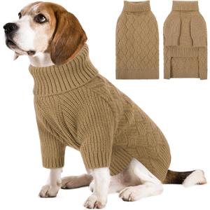 Dog Sweater, Christmas Sweaters for Large Dogs, Solid Color Dog Pullover for Fall Winter, Warm Sweatshirt Knit Turtleneck for Corgi, French Bulldog, Camel Large