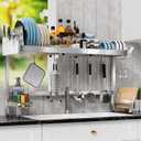 2 Tier Extra Large Over The Sink Dish Drying Rack, Expandable Stainless Steel Dish Drainer with Multifunctional Organizer, Space-Saving Above Sink Dish Rack with Large Capacity for Kitchen Counter