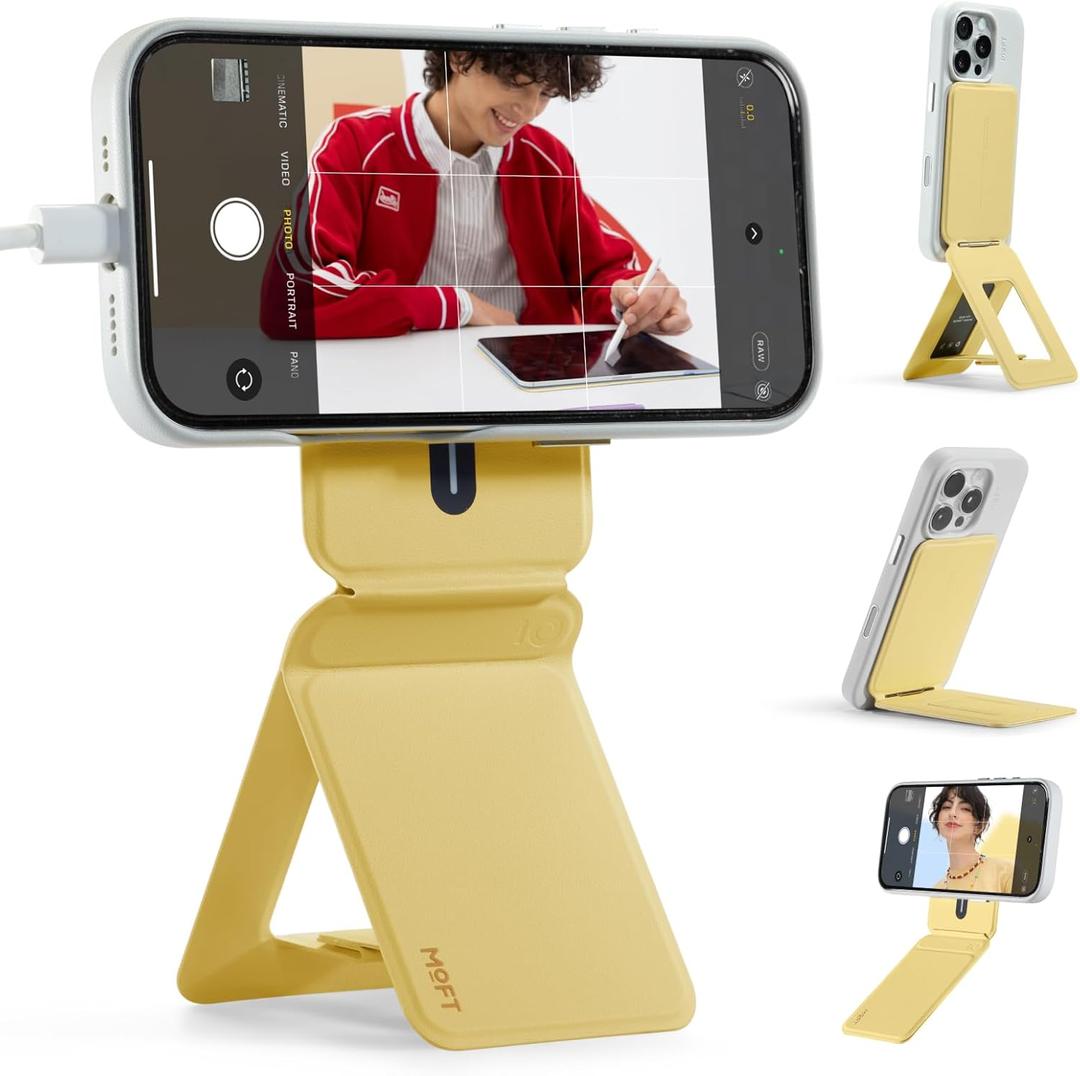 MOFT Phone Tripod Stand Selfie Stick for iPhone, Multi-Angles iPhone Stand, Lightweight & Portable Phone Holder, Strong Magnets, MOVAS Vegan Leather, Travel Essentials, Panna Cotta (Without Card Slot)
