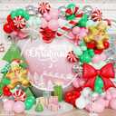 Christmas Balloon Arch Kit,158Pcs Red Pink and Green Balloon Garland with Gingerbread,Iridescent Explosion Star,Candy Cane,Lollipop,Bow Foil Balloons for Candyland Xmas Eve New Year Party Decoration
