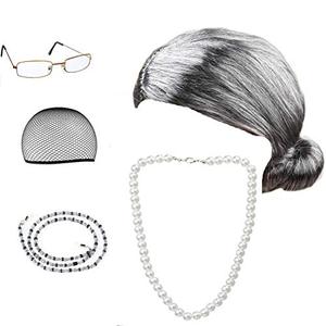 Beelittle Old Lady Costume Cosplay Grandma Granny Wig Great for Halloween Christmas Mrs. Claus