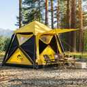 TAILI Inflatable Blow Up Tent for Camping with Hand Pump for 2-4 Person, Easy Setup Outdoor Inflatable Oxford Waterproof Air Tent House for Family Camping Adult, Yellow Black