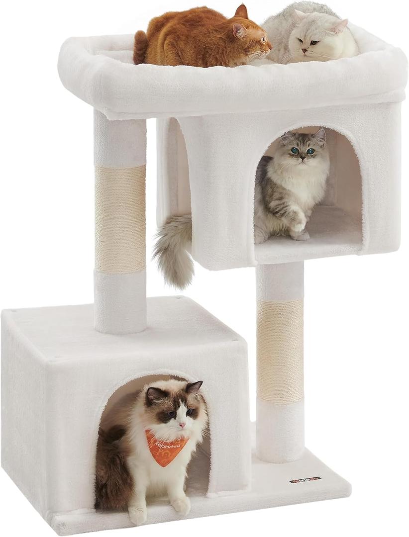 Feandrea Cat Tree, 39.8-Inch Cat Tower, XL, Cat Condo for Extra Large Cats up to 44 lb, Large Cat Perch, 2 Cat Caves, Scratching Post, Cream White UPCT614T01 (XL (26.8"L x 18.9"W x 39.8"H))