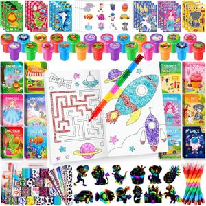 BenLouis 96Pcs Kids Party Favors Mini Coloring Books Crayon Slap Bracelets Stickers Set Bulk for Kids 4-8-12 Classroom Birthday Gifts Goodie Bags Pinata Stuffers School Rewards Crafts Supplies