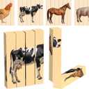 Wooden Animal Chunky Puzzles for Toddlers 2+ Years - Montessori 4 in 1 Farm Animal Block Puzzle Toy