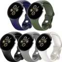 5 Pack Watch Bands Compatible with Google Pixel 2/Pixel 3/Pixel 4 41mm for Women Men,Soft Silicone Durable Sport Replacement Strap for Pixel Watch 41mm Smartwatch Accessories (black/white/blue/Field green/Blown grey)