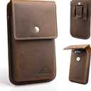 Topstache Leather Cell Phone Holster for Galaxy S25/S24/S23/S22 - Belt Clip Cell Phone Case for iPhone 17/16/15/14/13 - Magnetic Closure Leather Belt Holster Pouch for Men, L,Darkbrown