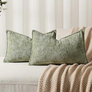 Amazon.com: DEZENE Pack of 2 Sage Green Christmas Decorative Throw Pillow Covers 12x20 Cozy Soft Chenille Accent Vintage Rectangular Lumbar Couch Pillow Covers for Home Decor Bed Sofa Living Room : Home & Kitchen