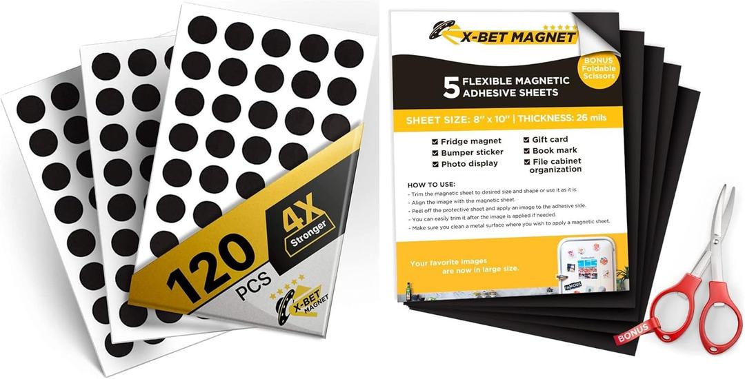 X-bet MAGNET Round Magnets 120 pcs and Magnetic Sheets 5 pcs