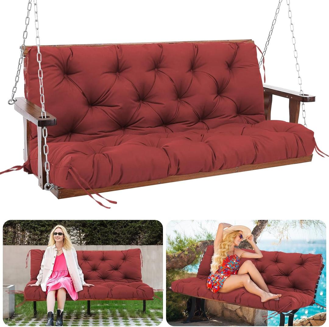60×40" Waterproof Porch Swing Cushion, 5" Thick 2-3 Swing Cushions, 8 Ties | Reversible,Replaceable, Includes Comfortable backrest, Colorfast fabric, for Outdoor Patio Backyard Furniture