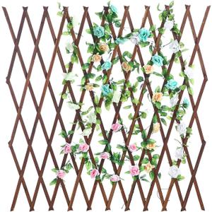 MyGift Nature Wood Trellis, Expandable Wall Lattice Panels for Outside, Decorative Lattice Trellis Frame for Climbing Plants Vine Ivy Rose Cucumbers Outdoor Balcony Garden