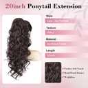 QGZ 20" Wavy Ponytail Extension, Claw Clip Ponytail Hair Extension, Natural Synthetic Hairpiece for Women Daily Use(Dark Brown)