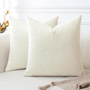 OTOSTAR Pack of 2 Textured Boucle Throw Pillow Covers Square Pillow Cases Cozy Soft Decorative Couch Cushion Case for Chair Sofa Bedroom Living Room Home Decor 24 x 24 Inch, Cream White