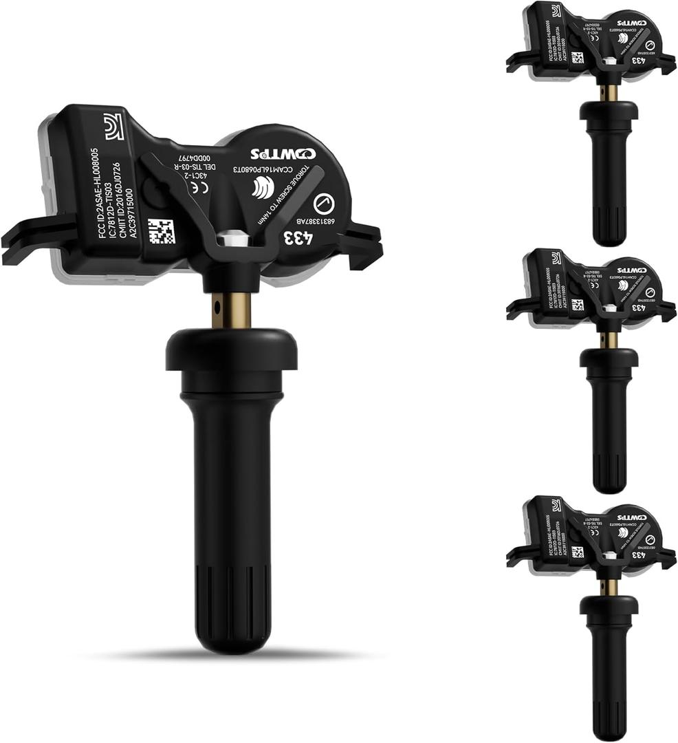 TPMS Sensor Dodge,4Pack 433Mhz Tire Pressure Monitoring System Sensor Compatible for Chrysler Jeep Dodge Fiat Replaces#68313387AB 68193586AC 68252493AB