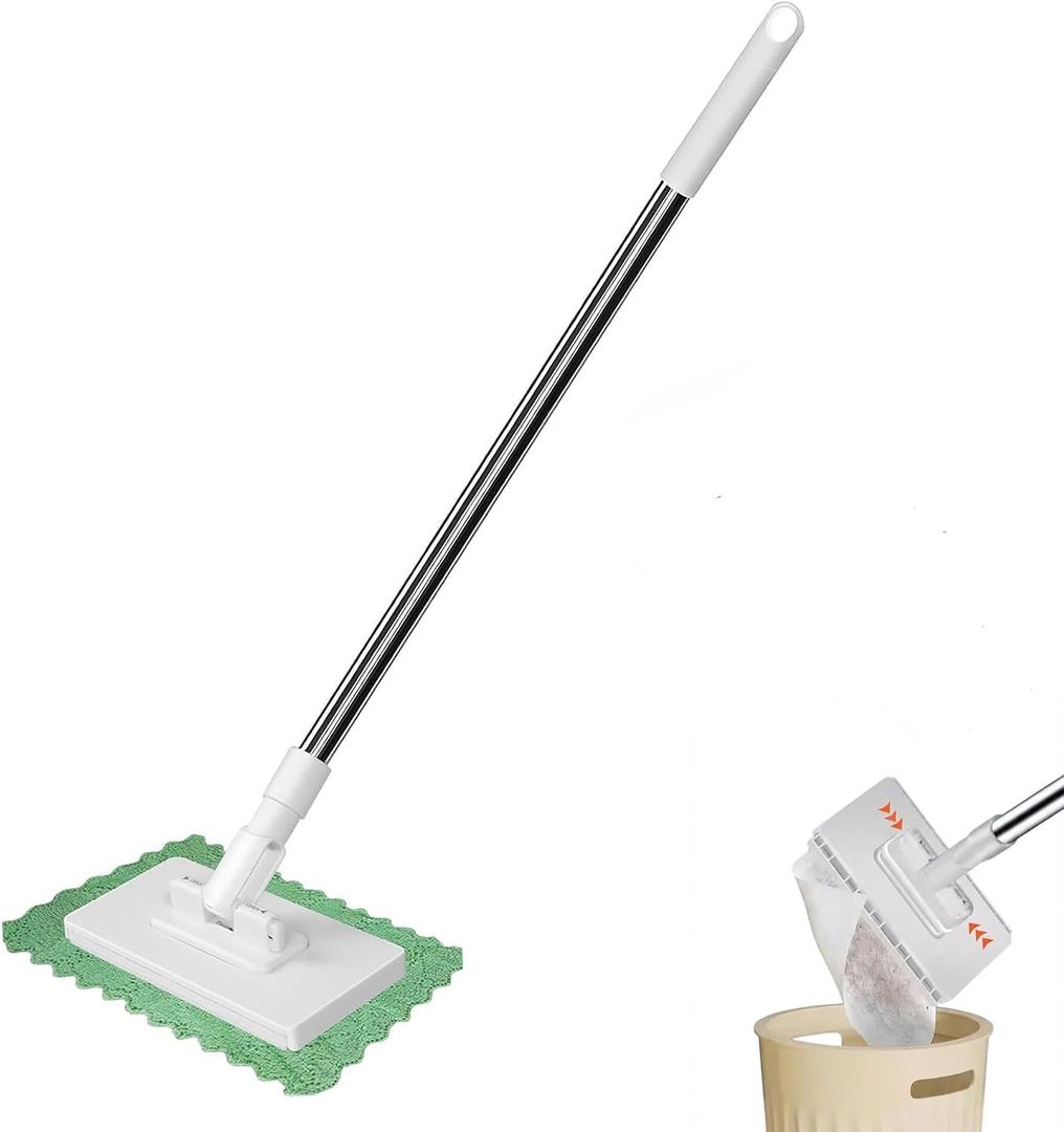 Snap Grip Mini Mop, Hands-Free Cloth Changing with 360 Rotating Head, Zero-Touch Portable Wall Mop for Floor, Tile and Mirror, Universal Pad Compatibility for Any Cloth+ Magic Cleaning Cloth