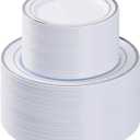 200PCS Silver Plastic Plate, Disposable Party Plates with 100 Dinner Plates and 100 Dessert Plates, Plastic Plates for Party, Wedding and Birthday