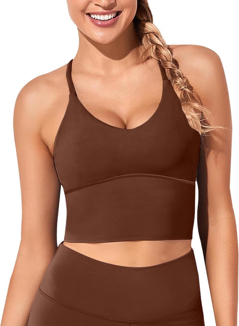 XUNYU Women Longline Sports Bra Workout Tank Tops Strappy Criss Cross Crop Fitness Gym Yoga Running Shirts (Large)