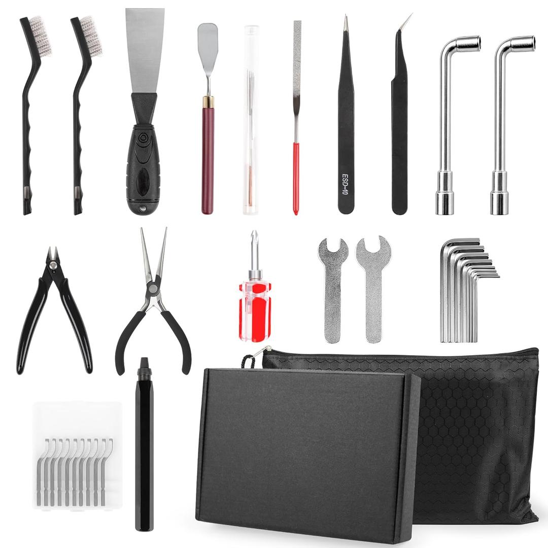3D Printer Tool Kit - 44PCS 3D Print Tools - 3D Printing Accessories - Including Flat File, Brushes, Nozzle Cleaning Kit - 3D Printer Scraper - Micro Cutter - Deburring Tool - Tool Bag