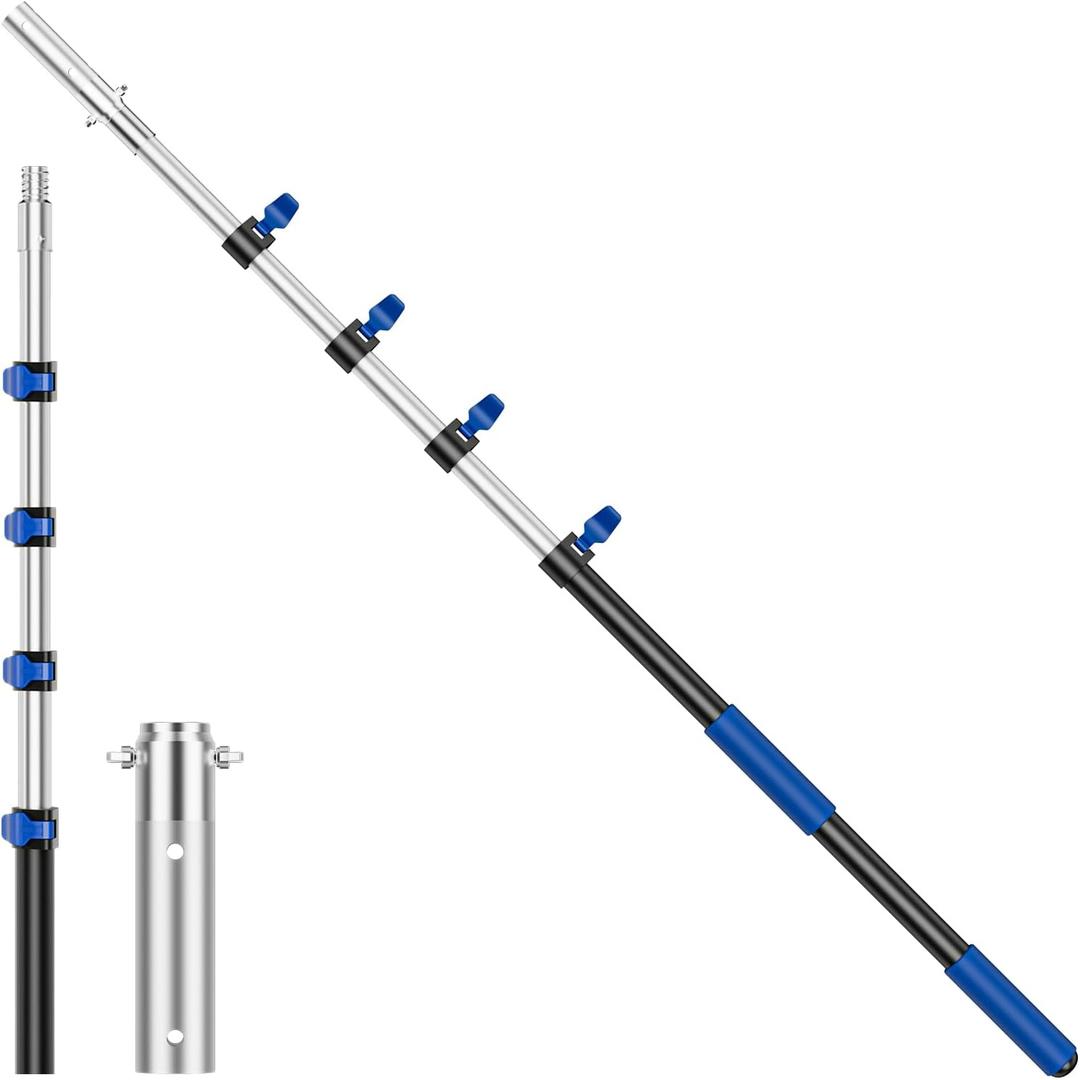 Pool Pole Telescopic 16FT Heavy Duty Upgraded Aluminum, 16 Ft Extension/Extendable Telescoping Tool for Above Ground/Inground Swimming Cleaning Supplies Accessories, Leaf Skimmer/Brush/Net/Vacuum/Mesh