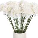 Vintage White Carnations - 12PCS Silk Fake Flowers for Wedding Centerpieces, Bridal Shower, Dining Table, Home Party, Birthday Decor